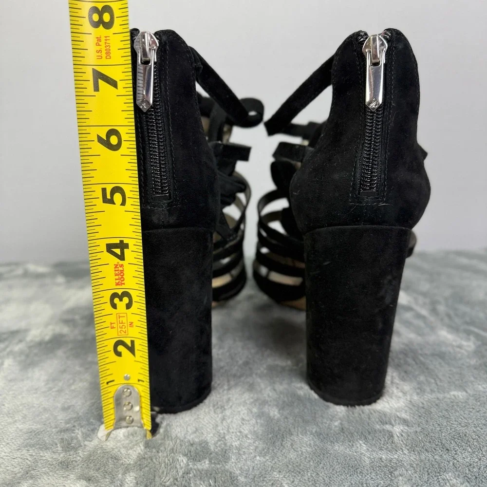 Sam Edelman YARINA Black Suede Strappy Gladiator Block‎ Heel Sandals US 9.5M